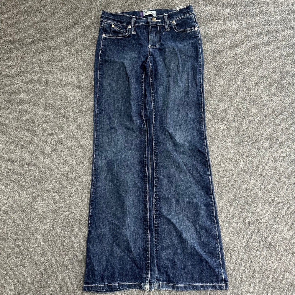 Wrangler Jeans Womens Size 10 Blue Q-Baby Bootcut Embroidered Frayed Hems Denim